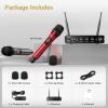 imageTONOR Wireless Microphone Systems Dual UHF Cordless Karaoke Microphone Set Handheld Dynamic Mic Microfono for Singing with Receiver for Karaoke DJ Party Church Wedding Speech PA TW350 Red
