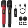 imageTONOR 4 Wireless Microphones with Rechargeable Receiver 4x10 Channel UHF Cordless Mics with Volume Control Handheld Dynamic Mic System for Church Singing Karaoke Wedding 200ft TW361Dual Mic Black Red