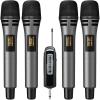 imageTONOR 4 Wireless Microphones with Rechargeable Receiver 4x10 Channel UHF Cordless Mics with Volume Control Handheld Dynamic Mic System for Church Singing Karaoke Wedding 200ft TW3614 Mic Grey