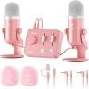 imageTONOR ASMR Microphone Equipment Bundle With Audio Interface Immersive 3D Stereo Dual Condenser Mics With Mixer Clear Sound Volume Control Furry Windscreens Set for ASMR PinkPink