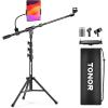 imageTONOR Microphone Stand with Tablet Holder Tripod Boom Arm for Floor Adjustable Height and Angle Heavy Duty Stand with Carrying Bag Smartphone and Pad Clamp Excellent Compatibility T35Mic Stand