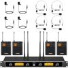 imageTONOR UHF Wireless Microphones System with HeadsetLavalier Lapel Mics Bodypack Transmitter Receiver 215 Channels 200ft Range for Live Singing Karaoke Church Party DJ PA Speaker Mixer Recording4 bodypack mics