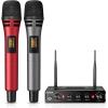 imageTONOR Wireless Microphone Systems Dual UHF Cordless Karaoke Microphone Set Handheld Dynamic Mic Microfono for Singing with Receiver for Karaoke DJ Party Church Wedding Speech PA TW350 Red