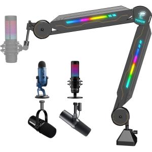 imageRGB Boom Arm TONOR Adjustable Mic Stand with RGB Light 58 Screwadapter Excellent Compatibility Rotatable Suspension Boom Scissor Stand for Gaming Streaming Podcasting YouTube Recording T90