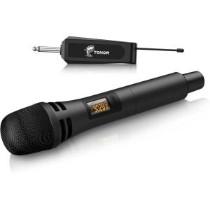 imageTONOR 4 Wireless Microphones with Rechargeable Receiver 4x10 Channel UHF Cordless Mics with Volume Control Handheld Dynamic Mic System for Church Singing Karaoke Wedding 200ft TW361Single Mic Black