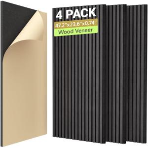 imageTONOR 4Pack Bilayer Acoustic Panels Large Selfadhesive 472  236  072 Adhesive Wall Panel Large Soundproof Tiles for Echo Absorbtion Acoustical Barrier of Polyester Fiber GreyBlackwood Veneer