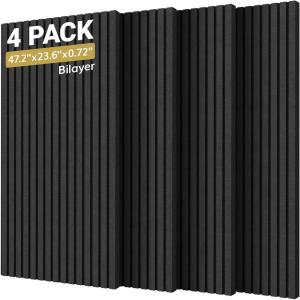 imageTONOR 4Pack Bilayer Acoustic Panels Large Selfadhesive 472  236  072 Adhesive Wall Panel Large Soundproof Tiles for Echo Absorbtion Acoustical Barrier of Polyester Fiber GreyBlack