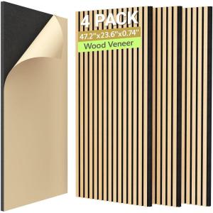 imageTONOR 4Pack Bilayer Acoustic Panels Large Selfadhesive 472  236  072 Adhesive Wall Panel Large Soundproof Tiles for Echo Absorbtion Acoustical Barrier of Polyester Fiber GreyBurly Wood Veneer