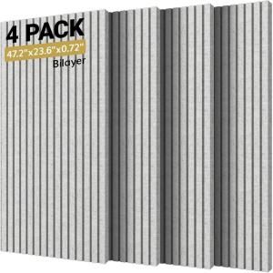 imageTONOR 4Pack Bilayer Acoustic Panels Large Selfadhesive 472  236  072 Adhesive Wall Panel Large Soundproof Tiles for Echo Absorbtion Acoustical Barrier of Polyester Fiber GreyGrey