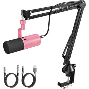 imageTONOR Dynamic Microphone XLRUSB Microphone for Podcast Recording Streaming Gaming XLR Cardioid Studio Mic with Quick Mute 35mm Headphone Jack Volume Control Mic with Boom Arm Pink TD510Pink