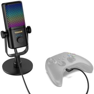 imageTONOR Gaming Microphone Compatible with Xbox RGB Condenser Streaming Mic with 30H Battery Life Low Noise Monitoring Gain Control One Tap Mute Fast Charging Compatible with Capture Card TCX3Black