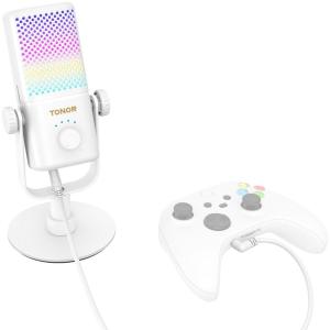 imageTONOR Gaming Microphone Compatible with Xbox RGB Condenser Streaming Mic with 30H Battery Life Low Noise Monitoring Gain Control One Tap Mute Fast Charging Compatible with Capture Card TCX3White