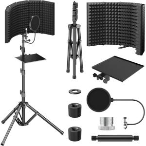 imageTONOR Isolation Shield Pack for Mic High Density Absorbent Foam Shield with Pop Filter ampamp Tripod Stand Foldable Design Suitable for Blue Yeti AT2020 Recording Podcasts Singing Broadcasting
