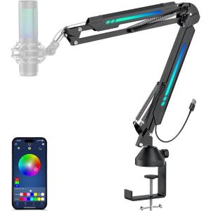 imageTONOR Mic Boom Arm with RGB Microphone Arm with Desk Mount Clamp App Control RGB Mode 38quot and 58quot Adapter Cable Management Excellent Compatibility Perfect for Streaming Gaming StudioT20S