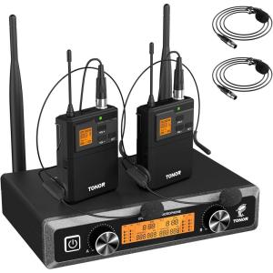 imageTONOR UHF Wireless Microphones System with HeadsetLavalier Lapel Mics Bodypack Transmitter Receiver 215 Channels 200ft Range for Live Singing Karaoke Church Party DJ PA Speaker Mixer Recording2 Bodypack Mic