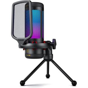 imageTONOR USB Gaming Microphone for PC Cardioid Condenser Mic with Adjustable RGB Modes ampamp Brightness Quick Mute Gain Control for Streaming Podcasting Recording PS45 Desktop Mic TC310Black