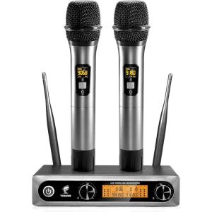 imageTONOR Wireless Microphone System 12Channel UHF Cordless Mic 8 Handheld Metal Dyanmic Mic with Receiver 295ft Range 8x12 UHF Frequencies Mic Mute Ideal for Church Singing Karaoke Rehearse TW880Silver