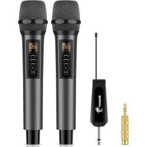 imageTONOR Wireless Microphones with TrebleBassEcho Dual Dynamic Handheld Singing Mic with Receiver for Wedding Karaoke Machine PA System Speaker Amp Mixer 30 UHF Adjustable Frequencies 200ft TW525