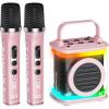 imageMini Karaoke Machine with 2 Wireless Microphones TONOR Portable Bluetooth Karaoke Speaker for Kids Adults with Microfono Mic and Colorful LED Lights Girls Boys Present Child Home Singing Party BeigePink