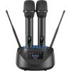 imageTONOR Rechargeable Wireless Microphone Metal Dual UHF Handheld Microphone System Cordless Mic with Bluetooth Receiver UHF 262ft Range for Home Karaoke Church Party DJ Wedding TW790 Dark Grey