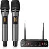 imageTONOR Wireless Microphone Systems Dual UHF Cordless Karaoke Microphone Set Handheld Dynamic Microfono for Singing with Receiver for Home Karaoke Party Church DJ Wedding Speech 200ft TW350 Grey
