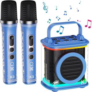 imageMini Karaoke Machine with 2 Wireless Microphones TONOR Portable Bluetooth Karaoke Speaker for Kids Adults with Microfono Mic and Colorful LED Lights Girls Boys Present Child Home Singing Party BeigeBlue