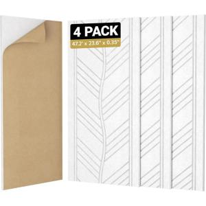 imageTONOR 4 PCS Acoustic Panels 472 x 236 x 035 Leaf Pattern Soundproof Wall Panels Full SelfAdhesive Sound Absorbing Panels for Echo Reduction Acoustic Treatment for Studio Home WhiteWhite