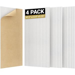imageTONOR 4 Pack Large Acoustic Panels472quot X 236quot X 035quot Acoustical Wall Panel SelfAdhesive Sound Proof Panels Decorative Soundproof Wall Panels for Echo Absorption for Home Studio Office White