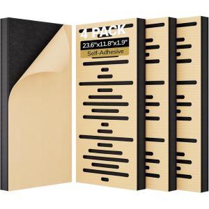 imageTONOR 4Pack Acoustic Wood Wall Panels 236  118  19 3D Selfadhesive Wall Panel Threelayer Soundproof Tiles for Echo Absorbtion Acoustical Barrier of Polyester Fiber wood Black WoodBurly Wood