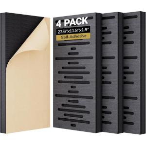 imageTONOR 4Pack Acoustic Wood Wall Panels 236  118  19 3D Selfadhesive Wall Panel Threelayer Soundproof Tiles for Echo Absorbtion Acoustical Barrier of Polyester Fiber wood Black WoodBlack Wood