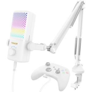 imageTONOR Gaming Mic Compatible with Xbox RGB Streaming Boom Mic with 30H Battery Life Low Noise Monitoring Gain Control One Tap Mute Fast Charging Compatible with Capture Card TCX3 WhiteWhite