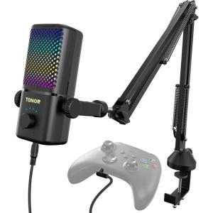 imageTONOR Gaming Mic Compatible with Xbox RGB Streaming Boom Mic with 30H Battery Life Low Noise Monitoring Gain Control One Tap Mute Fast Charging Compatible with Capture Card TCX3 WhiteBLack