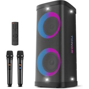 imageTONOR Karaoke Machine 65quot Portable PA System for Adults with 2 UHF Wireless Microphones Bluetooth with Disco LED Lights TypeCUSBTF for Home and Outdoor Events with Button Control K61Karaoke Machine with Button Control