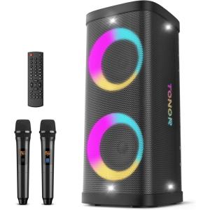 imageTONOR Karaoke Machine 65quot Portable PA System for Adults with 2 UHF Wireless Microphones Bluetooth with Disco LED Lights TypeCUSBTF for Home and Outdoor Events with Button Control K61Karaoke Machine with Knob Control