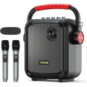 imageTONOR Karaoke Machine for Adults Portable Bluetooth Singing PA Speaker System with 2 Wireless Microphones and RGB LED Lights Supports BTAUXUSBTF Card for Party Home Karaoke OutdoorIndoor K6K7 Black