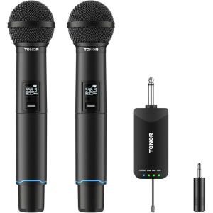 imageTONOR Rechargeable Wireless Microphones Metal Bluetooth Handheld Cordless Mic System with Receiver 2x25 UHF Professional Dynamic Mic for Karaoke Church Singing Wedding Meeting DJ 328ft TW720