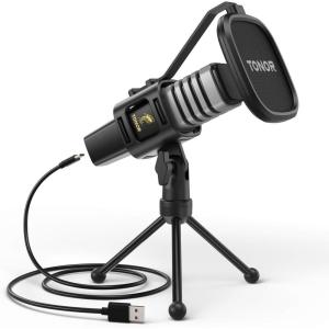 imageTONOR TC777 Podcast Microphone USB Computer Microphone Cardioid Condenser PC Mic with Tripod Stand and Pop Filter for Podcasting Streaming Vocal Recording Compatible with PC ampamp Laptop PS45TC30