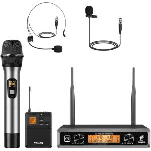 imageTONOR UHF Wireless Microphones System with Metal Cordless HandheldHeadsetLavalier Lapel Mics Bodypack Transmitter Receiver 410 Channels 295ft Range for Singing Karaoke Church Party DJ PA SpeakerHandheld  Bodypack Mics