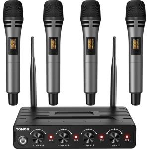 imageTONOR Wireless Microphone System 4  10Channel UHF Cordless Handheld Mic Set with HeadsetLavalier Lapel Mics Bodypack Transmitter Receiver 200ft Range for Karaoke Singing Church DJ PA Speaker4 Handheld Mics Grey