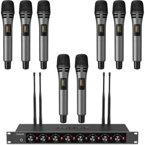 imageTONOR Wireless Microphone System 4  10Channel UHF Cordless Handheld Mic Set with HeadsetLavalier Lapel Mics Bodypack Transmitter Receiver 200ft Range for Karaoke Singing Church DJ PA Speaker8 Handheld Mics