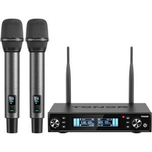 imageTONOR Wireless Microphone System Auto Scan ampamp Pair UHF Rechargeable Karaoke Mic 2x100 Professional Dynamic Cordless Mic for Singing Church Wedding DJ with Adjustable Volume Quick Mute 262ft TW550