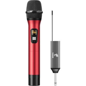 imageTONOR Wireless Microphone UHF Metal Cordless Handheld Mic System with Rechargeable Receiver for Karaoke Singing Party Wedding DJ Speech 200ft TW620 SilverRed
