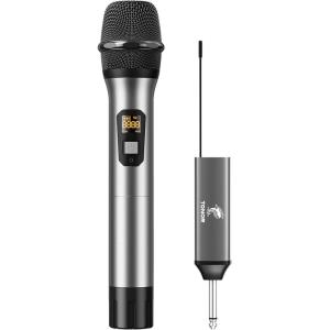 imageTONOR Wireless Microphone UHF Metal Cordless Handheld Mic System with Rechargeable Receiver for Karaoke Singing Party Wedding DJ Speech 200ft TW620 SilverSilver