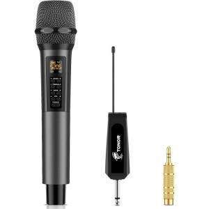 imageTONOR Wireless Microphone with TrebleBassEcho Dynamic Handheld Singing Mic with Receiver for Stage Wedding Karaoke Machine PA System Speaker Amp Mixer 30 UHF Adjustable Frequencies 200ft TW515